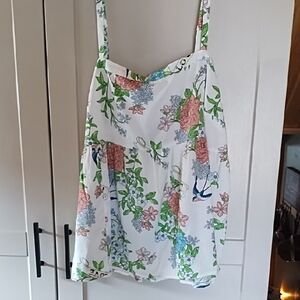 torrid White Floral Spaghetti Strap Camisole with Pink & Green